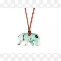 绿松石项链，魅力和吊坠，妇女皮革-骑大象