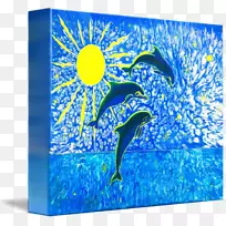 海豚画廊包现代艺术画框画布水彩画海豚