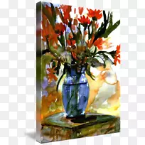 花卉设计花瓶水彩静物摄影水彩画玻璃