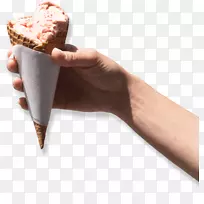 冰淇淋锥，花，冰，手，拇指，冰淇淋