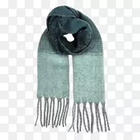 羊绒羊毛蓝耳环丝绿色围巾