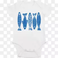 婴儿和幼童一件t恤袖蓝扎紧身套装-婴儿鱼