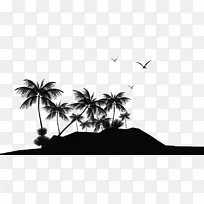 热带岛屿度假胜地剪影岛沙滩剪贴画-沙滩