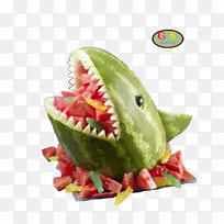 木瓜雕刻西瓜鲨鱼水果沙拉-西瓜