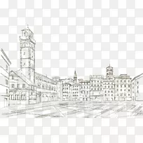 立面中世纪拱形建筑素描建筑