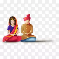在印度举行的婚礼-一对卡通婚礼夫妇