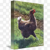 鸡印油画复制-牧场鸡