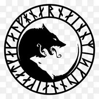 灰狼奥丁古老的北欧符文格里和弗罗基符号
