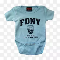 纽约消防局袖子婴儿和幼童单件T恤-水彩海军