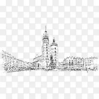 克拉科夫黑白素描主广场-素描城