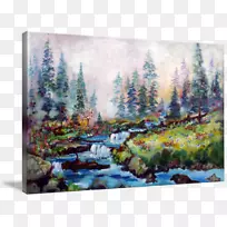 水彩画山水画现代艺术水彩画风景
