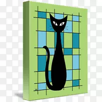 猫艺术画布-绿色抽象