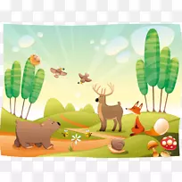 壁画艺术墙壁树木-林地动物