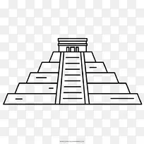 El Castillo，Chichen Itza中美洲金字塔绘制玛雅文明着色书-金字塔