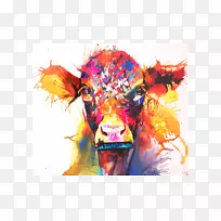 莎拉泰勒艺术家水彩画-水彩画牛