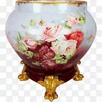 花瓶jardiniere Limoges玫瑰陶瓷花瓶