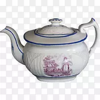 壶，茶壶，陶瓷，蓝色和白色陶器，钴蓝壶