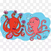 章鱼脊椎动物头足类动物剪贴画-友谊日快乐