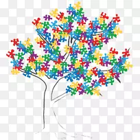 自闭症谱系家庭树花设计拼图-自闭症和拼图