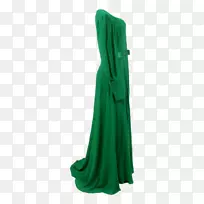 肩绿色连衣裙