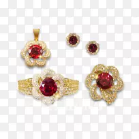 红宝石耳环体珠宝紫红色-红宝石