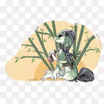 动物群卡通生物-竹子画