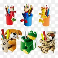 塑料填充动物和可爱玩具笔和铅笔盒-铅笔