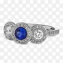 蓝宝石结婚戒指钻石珠宝戒指光环