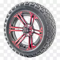 轮胎轮高尔夫球车采用e-z-go-黑色和红色组合