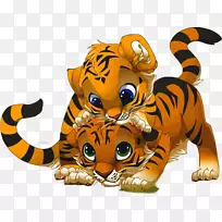 虎猫画卡通剪辑艺术-老虎