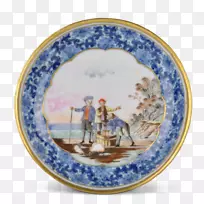 平板陶瓷蓝白色陶碟盘
