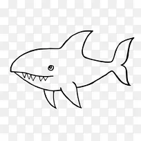安魂曲鲨鱼黑白大白鲨画-鲨鱼