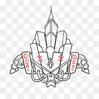 线条艺术树点叶夹艺术树
