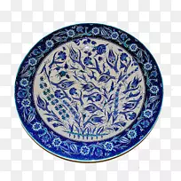 板式陶瓷蓝和白色陶器钴蓝盘