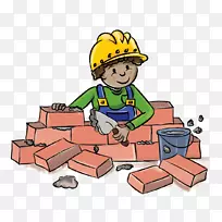 墙面建筑工程砌体砖工门卡通