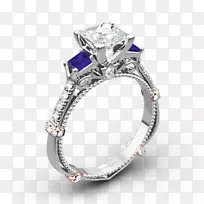 结婚戒指蓝宝石银戒指