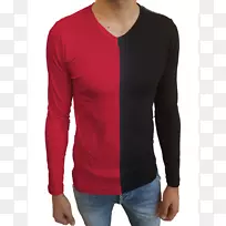 t恤，vermelho escuro袖，栗色t恤