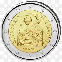 2欧元硬币圣马力诺2欧元纪念币Sammarinese欧元硬币-硬币