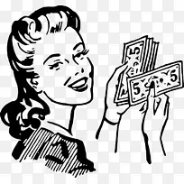 钱袋，钱币，女人，剪贴画-持有的钱