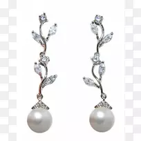 珍珠耳环立方氧化锆体珠宝首饰