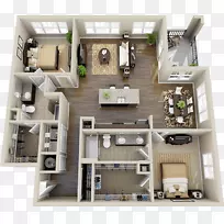 洛根圈华盛顿特区。公寓出租-3D平面图