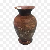 花瓶陶器印度花卉设计-鱼从碗里跳出来