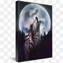 灰狼艺术月亮版画&狼与月亮
