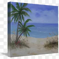 加勒比海画热带海岸棕榈树-热带海滩