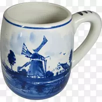 咖啡杯陶瓷蓝白陶罐杯