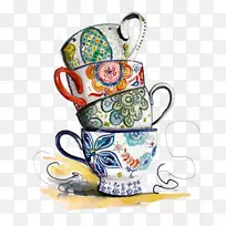 茶杯夹艺术茶壶咖啡冰茶剪贴画