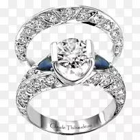 结婚戒指蓝宝石银白金戒指
