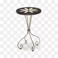 Aico发现花重音桌由迈克尔？阿米尼黑色圆花绘成，顶部金属卷曲腿重音终桌产品设计-彩绘花卉材料。