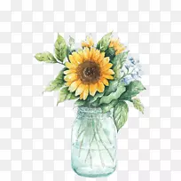 普通向日葵花瓶画-向日葵
