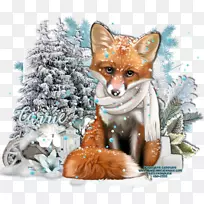 红狐动物圣诞节装饰圣诞日野生动物-冬季雪花元素